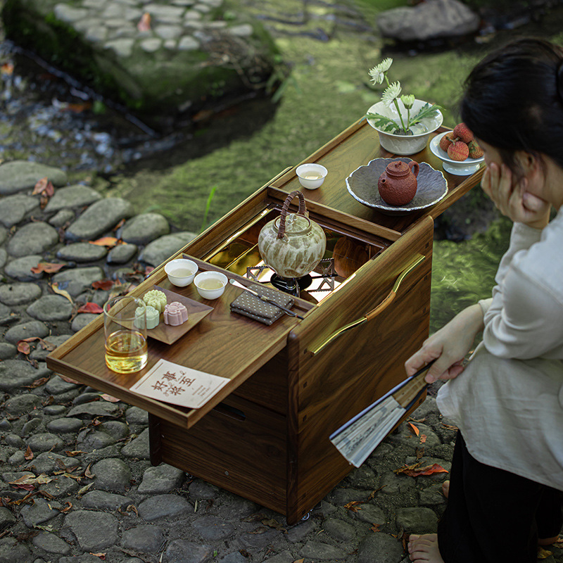 Outdoor Camping Fireplace - 월넛 벽난로 차 만들기용 숯 난로