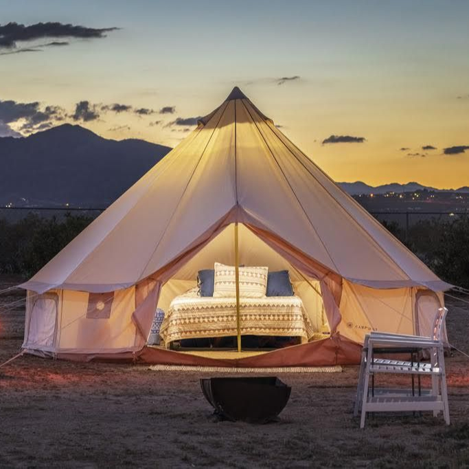 Outdoor Camping And Glamping - 캔버스 벨 텐트 4계절 방수 스토브