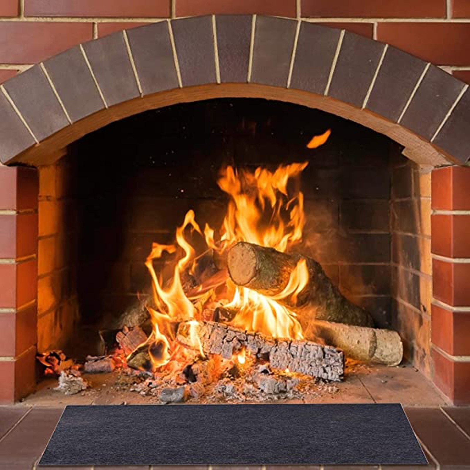 Outdoor Camping Fireplace - 내화성 벽난로 난로 깔개 검정 바닥
