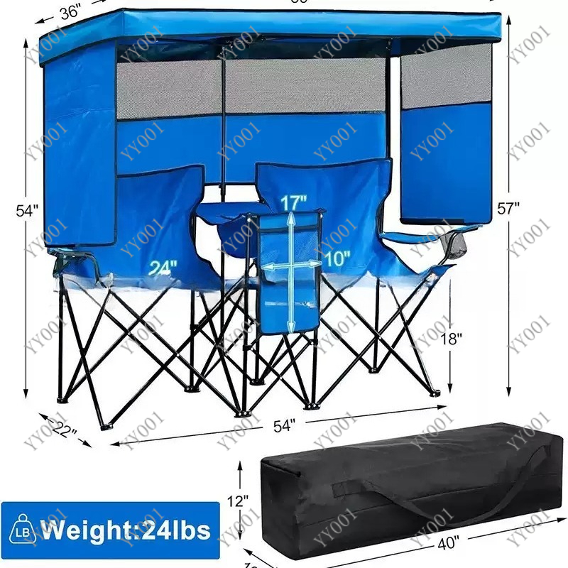 Outdoor Camping Folding Chair - 휴대용 이중 접이식 캠핑 의자 (차양막