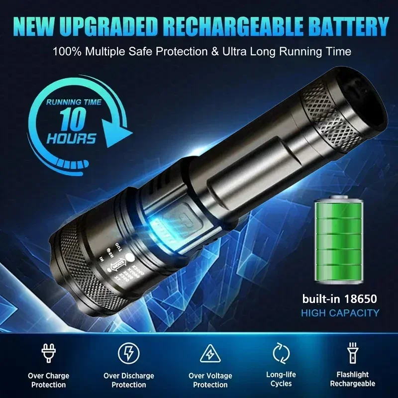 슈퍼 밝은 LED 손전등 USB 충전식 토치 텔레스코픽 - Camping Lantern 리뷰 및 가격