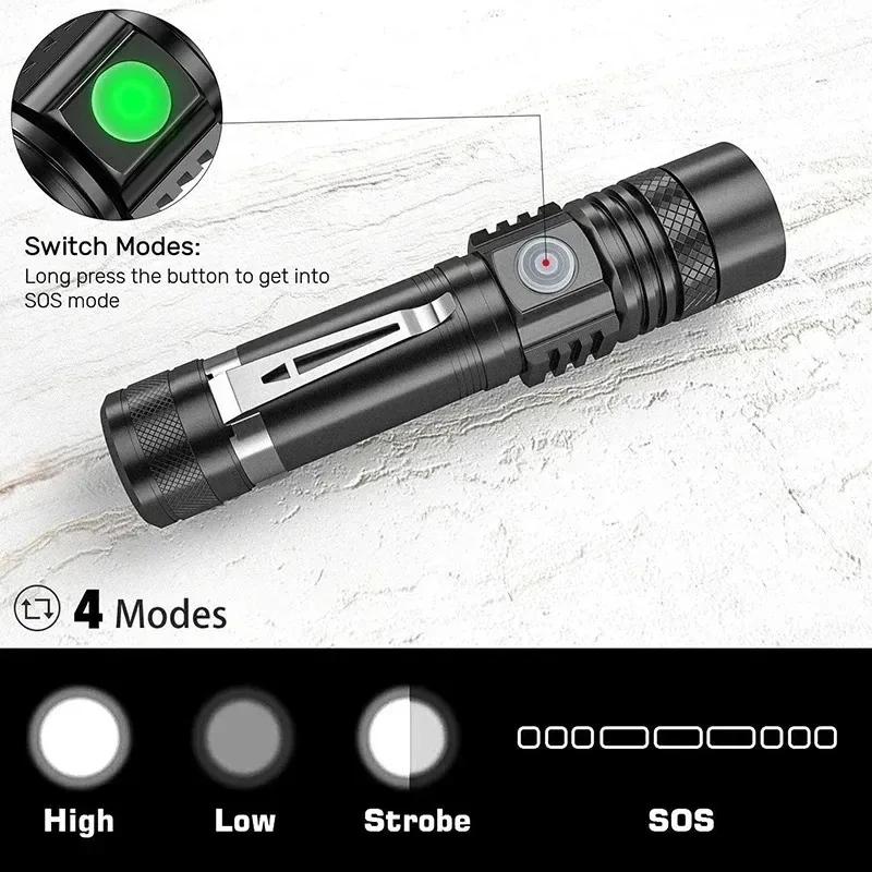 충전식 T6 핸드헬드 플래시라이트 18650 사용 줌  - Outdoor Camping Adventure Lamp 리뷰 및 가격