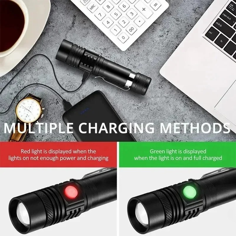 충전식 T6 핸드헬드 플래시라이트 18650 사용 줌  - Outdoor Camping Adventure Lamp 리뷰 및 가격