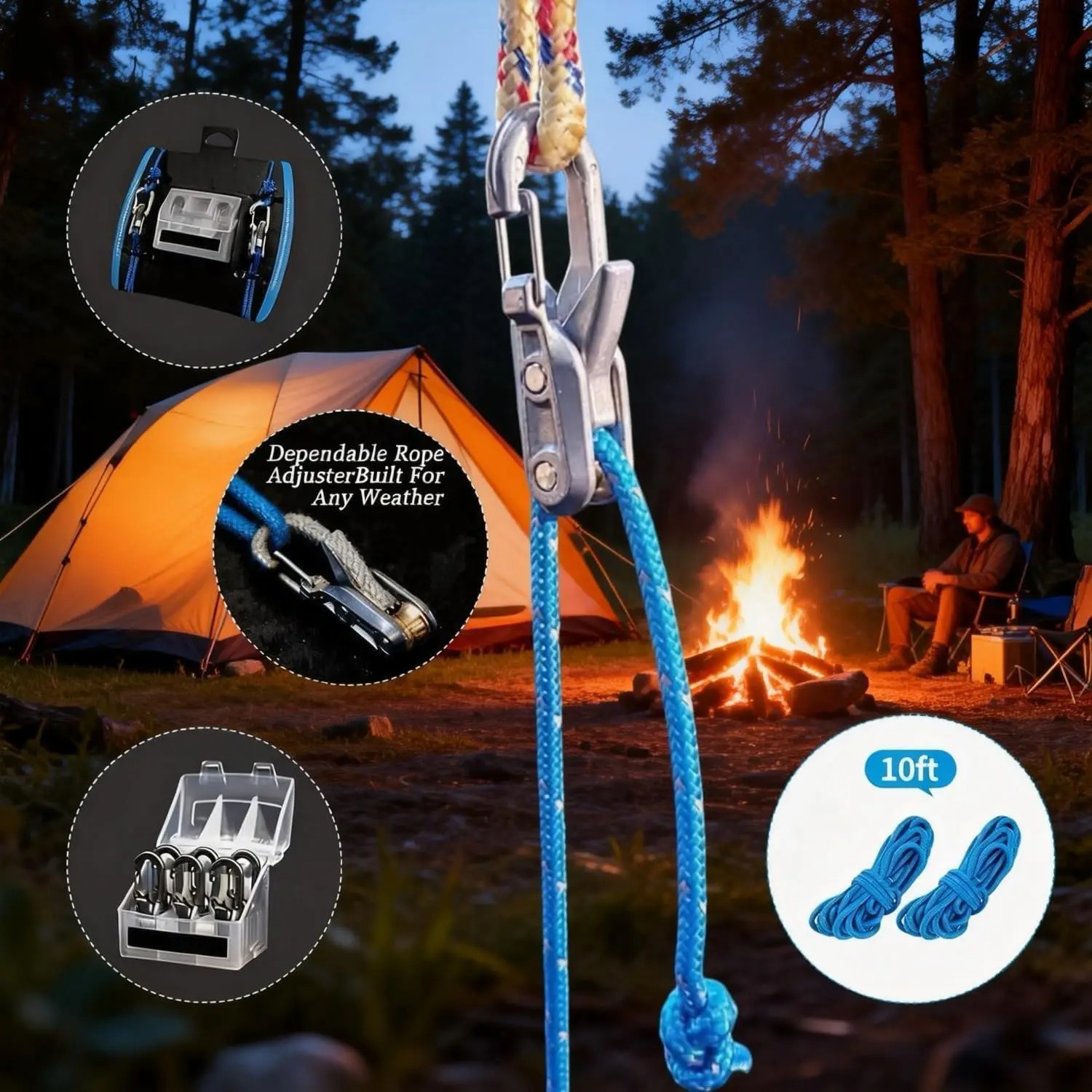 6개입 파라코드 로프 텐셔너 매듭 없는 롤러 조절기 캠 - Outdoor Camping Guy 리뷰 및 가격