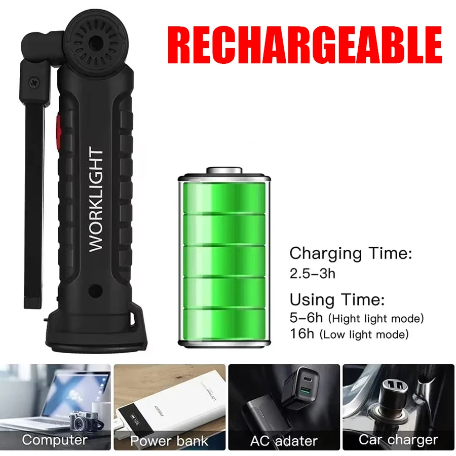 새로운 휴대용 COB LED 손전등 USB C 충전식  - Outdoor Camping Adventure Lamp 리뷰 및 가격