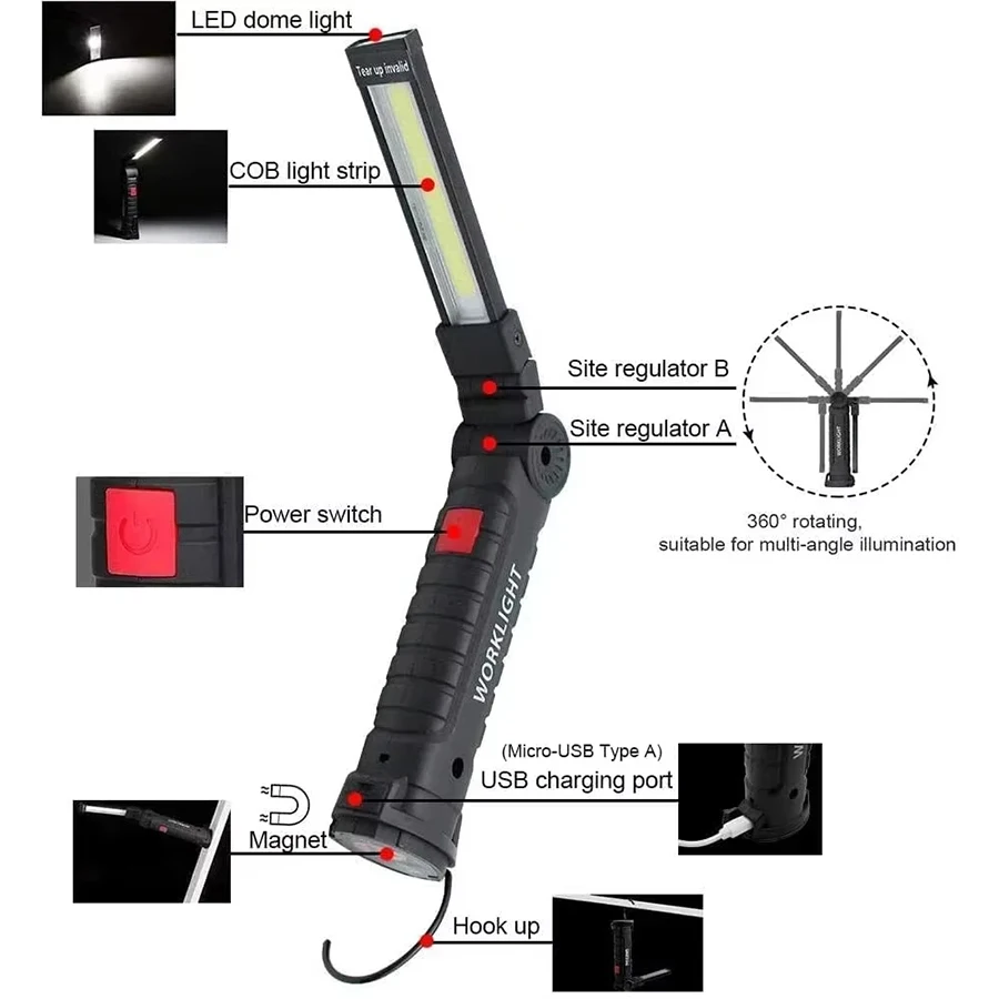 새로운 휴대용 COB LED 손전등 USB C 충전식  - Outdoor Camping Adventure Lamp 리뷰 및 가격
