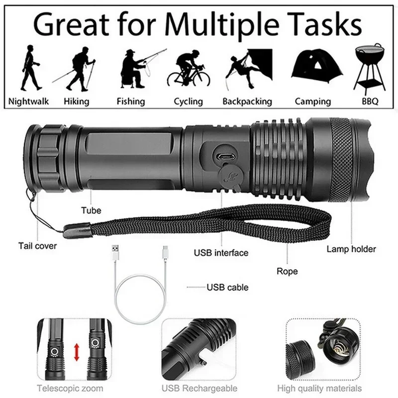 고출력 XHP70 LED 손전등 USB-C 충전식 토치 - Outdoor Camping Adventure Lamp 리뷰 및 가격